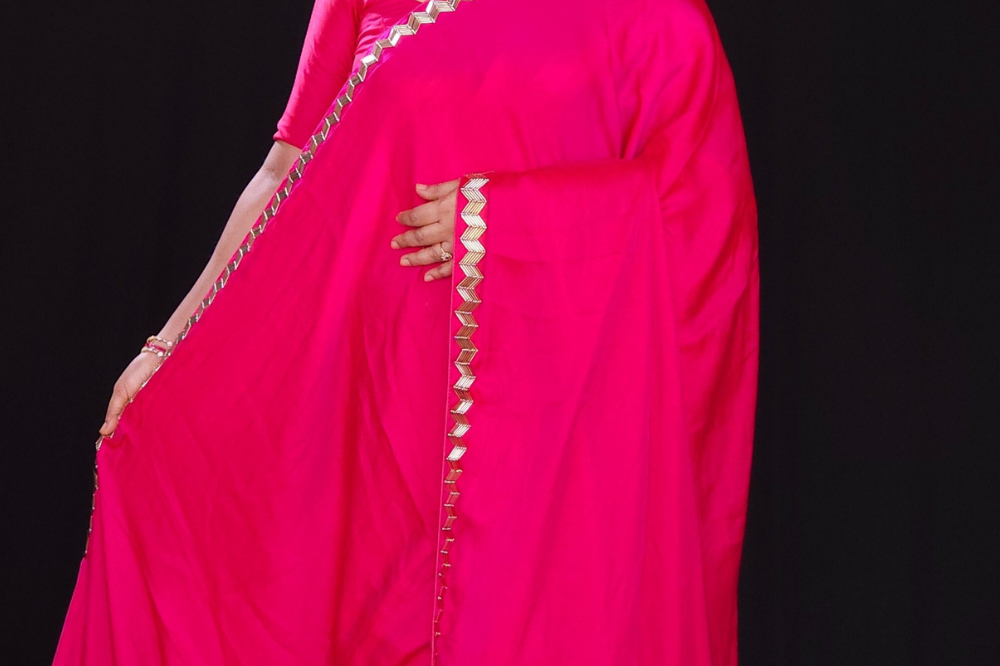 Pink crepe satin sarees for parties