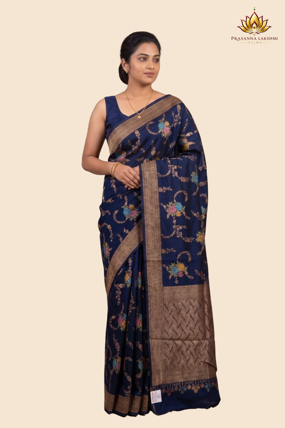 Banarasi Dupion saree with antique zari floral weaving
