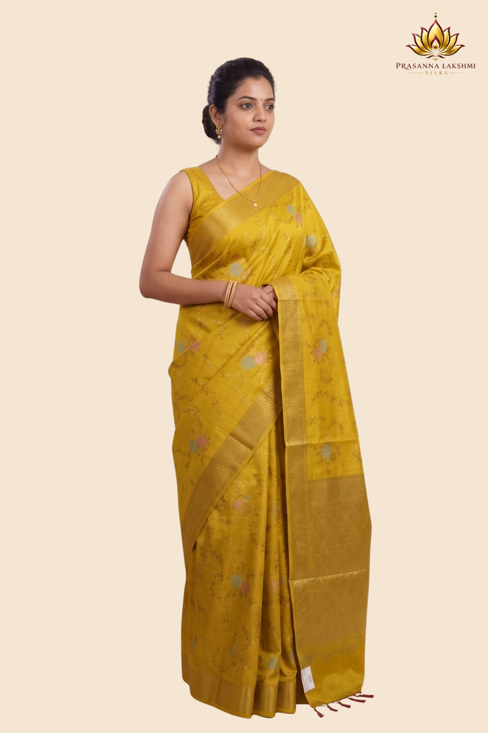 Banarasi Dupion saree with antique zari floral weaving
