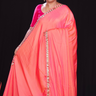 Coral Pink crepe satin sarees for parties