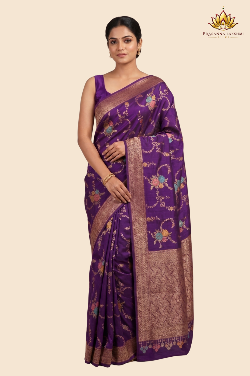 Banarasi Dupion saree with antique zari floral weaving
