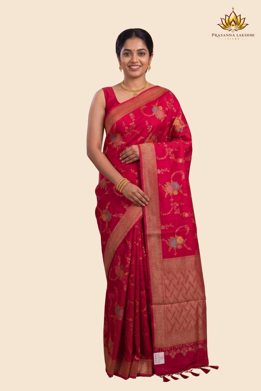 Banarasi Dupion saree with antique zari floral weaving

