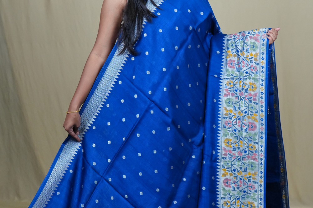 Traditional Tussar Georgette saree suitable for weddings and festive occasions with zari work.
