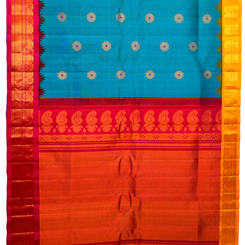 Silk Mark certified red Gadwal silk saree with  zari woven border, perfect for weddings and festive occasions