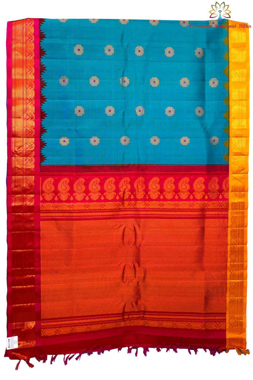 Silk Mark certified red Gadwal silk saree with  zari woven border, perfect for weddings and festive occasions