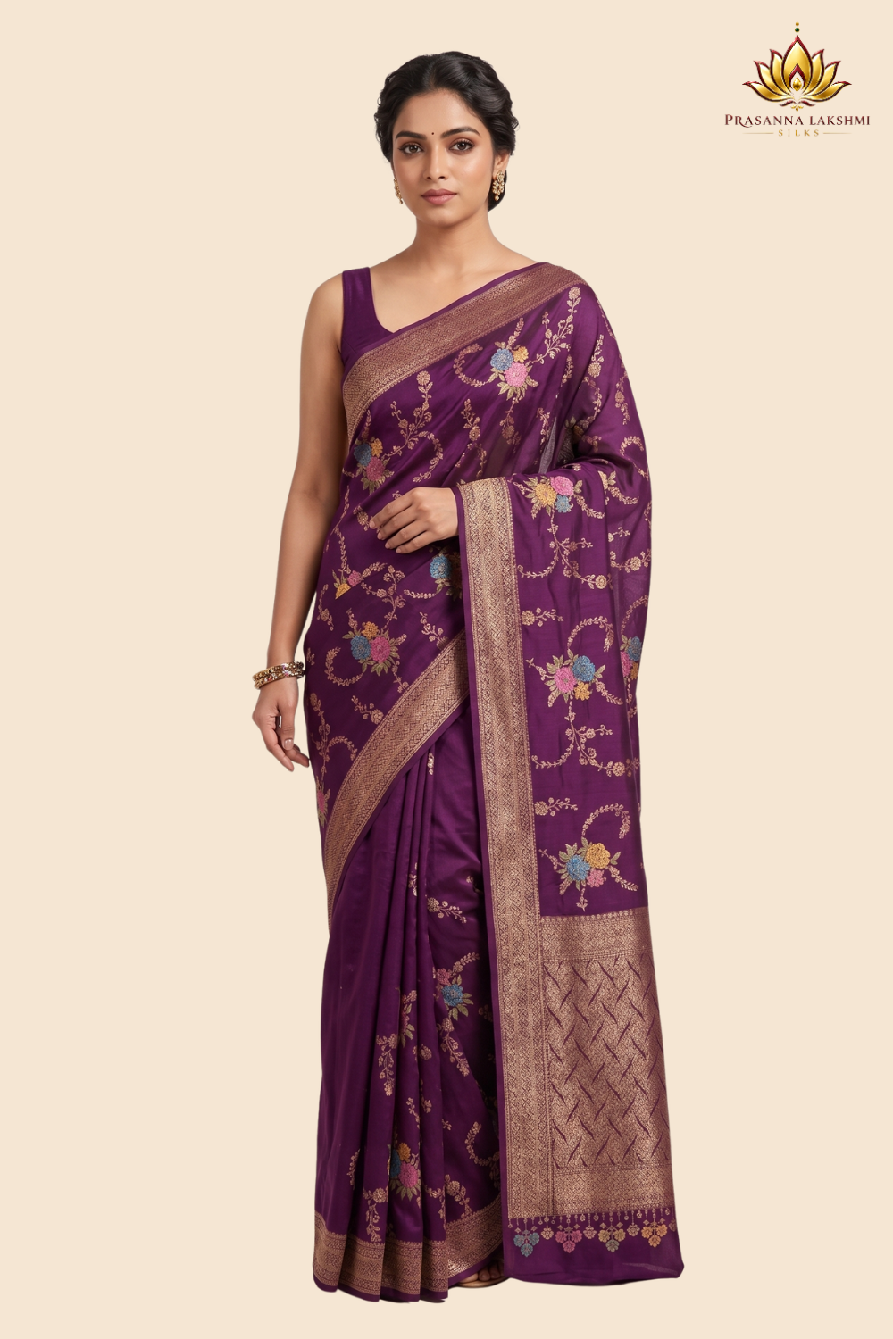 Banarasi Dupion saree with antique zari floral weaving
