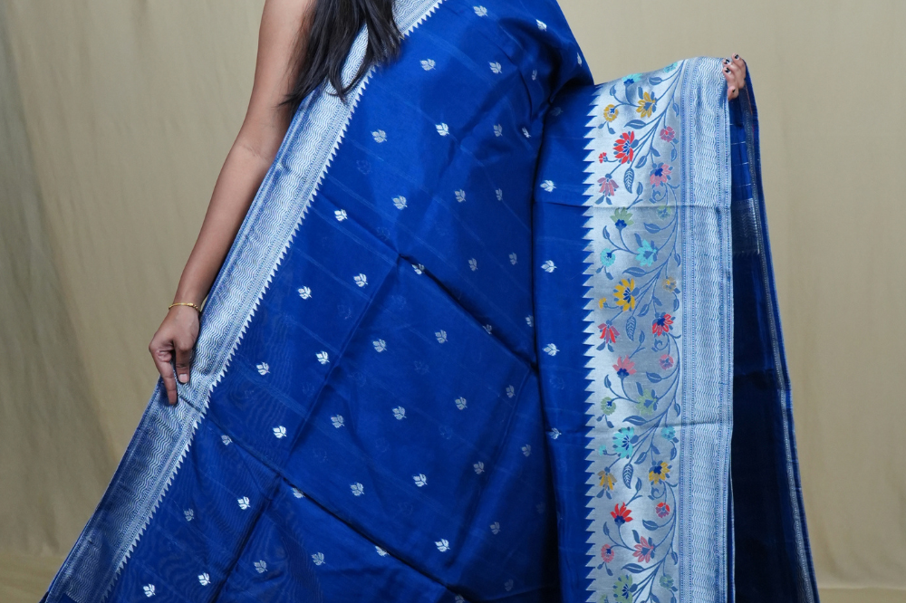 Traditional Tussar Georgette saree suitable for weddings and festive occasions with zari work.