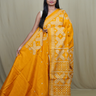 Semi Tussar silk saree with all-over small Kutch work motifs and beautiful borders.
