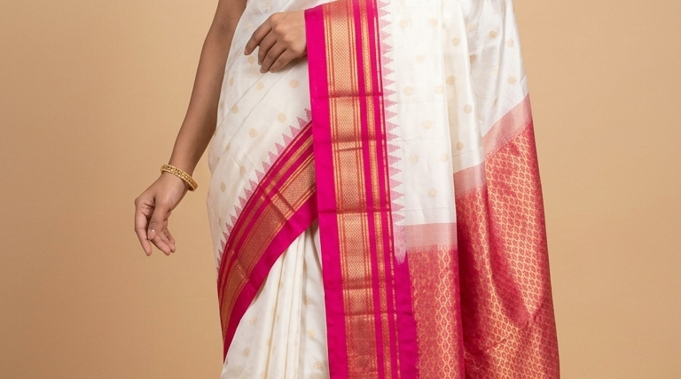 Narayanpet silk saree with elegant Irakkal zari border and rich brocade pallu

