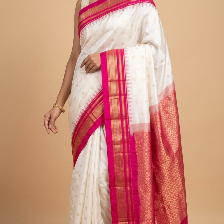 Narayanpet silk saree with elegant Irakkal zari border and rich brocade pallu

