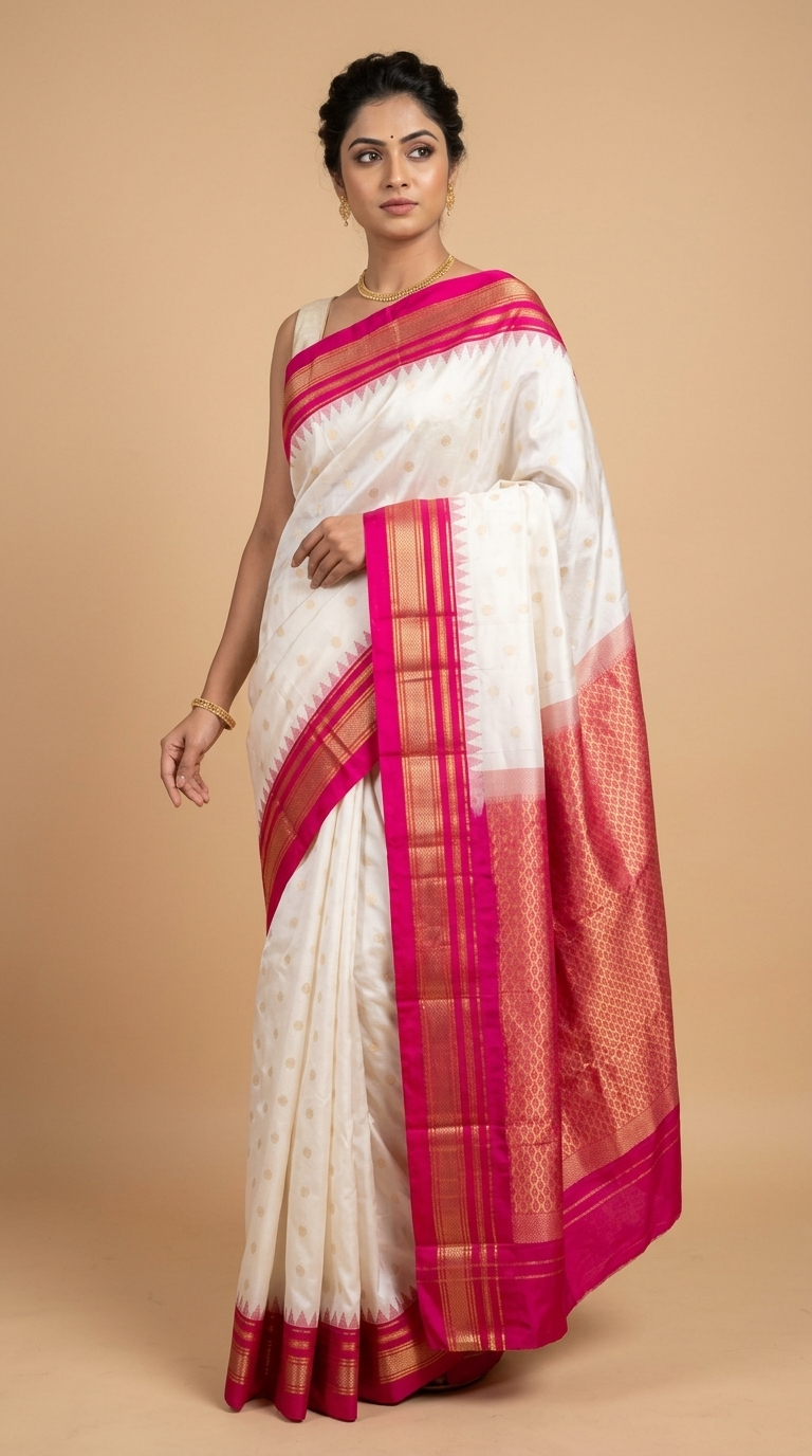 Narayanpet silk saree with elegant Irakkal zari border and rich brocade pallu
