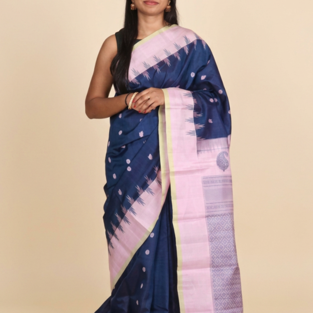 Handloom Peacock Blue Gadwal Silk Saree
