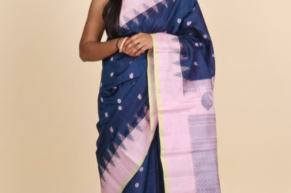 Handloom Peacock Blue Gadwal Silk Saree