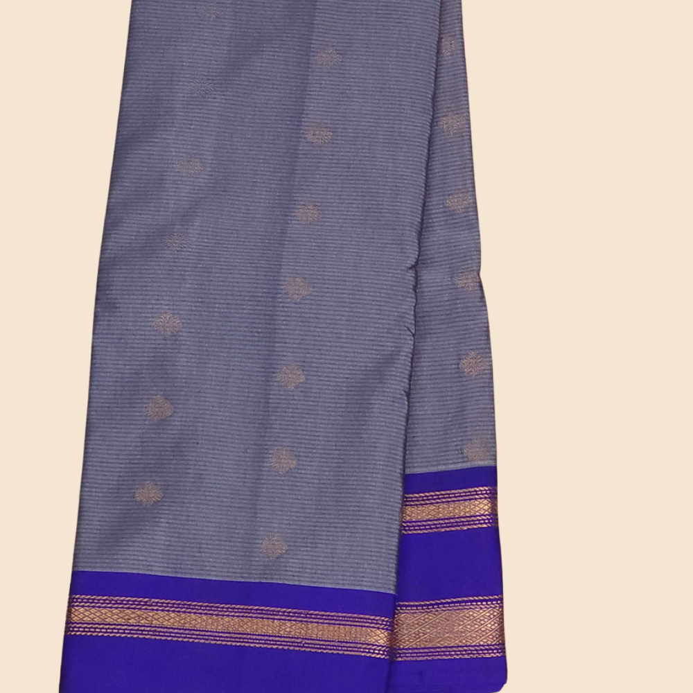Festive semi Gadwal saree with zari stripe detailing and woven gap border finish
