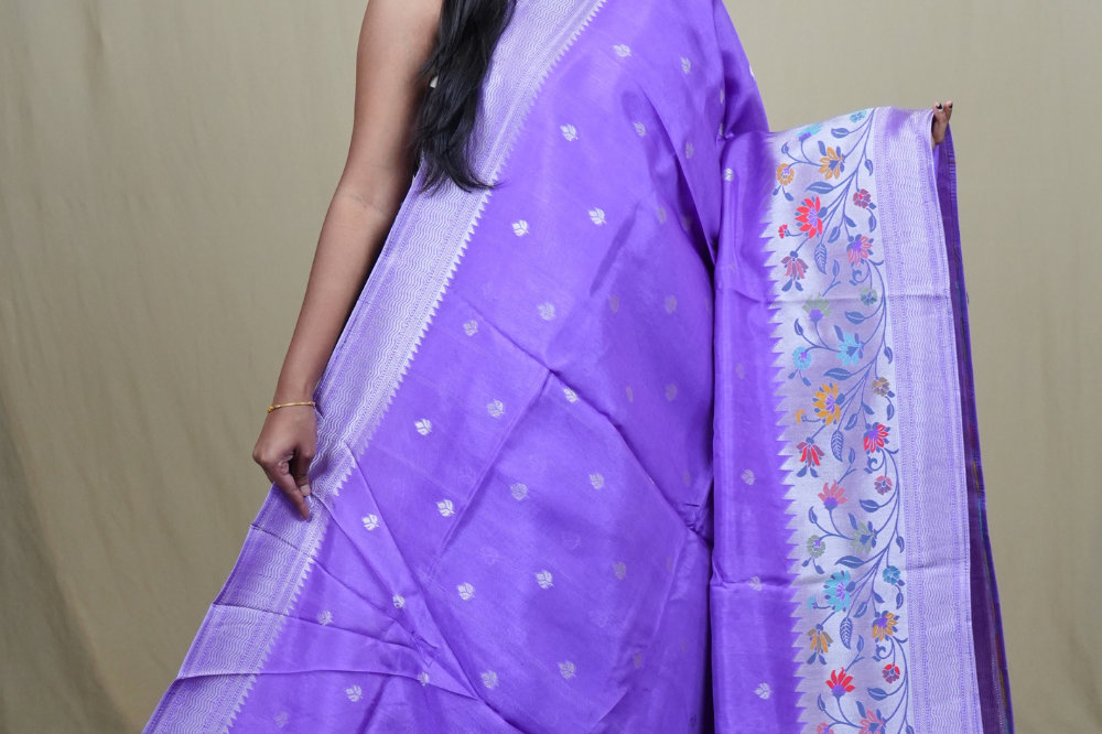 Traditional Tussar Georgette saree suitable for weddings and festive occasions with zari work.