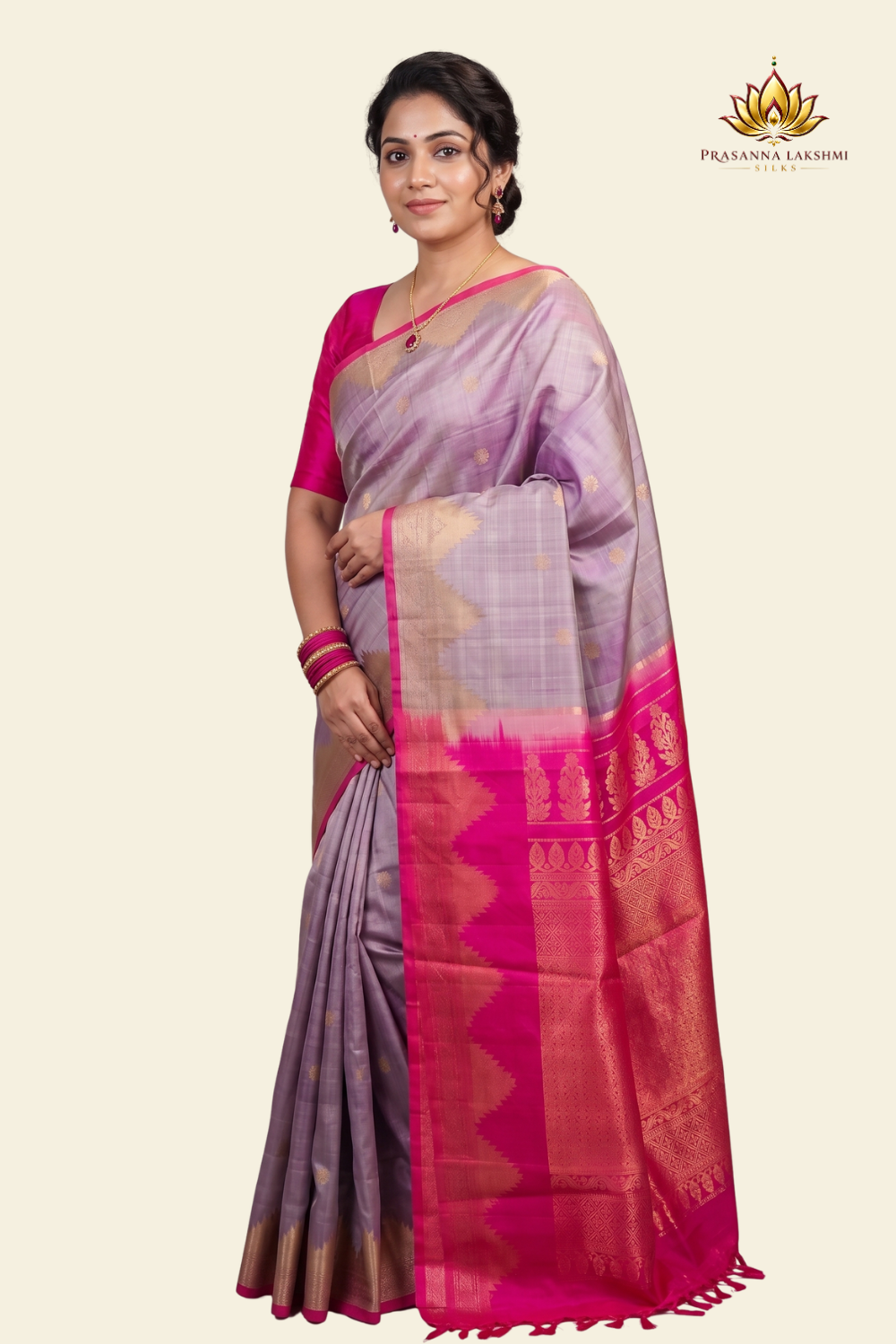 Pure handloom Gadwal silk saree with all-over zari motifs and intricate turning borders
