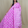 Semi Bangalore silk saree with all-over hand Kantha work and rich embroidered pallu.
