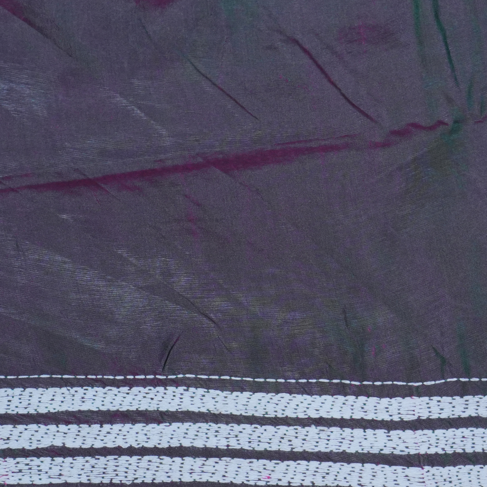 Traditional semi Bangalore silk saree with intricate Kantha embroidery suitable for festive occasions.