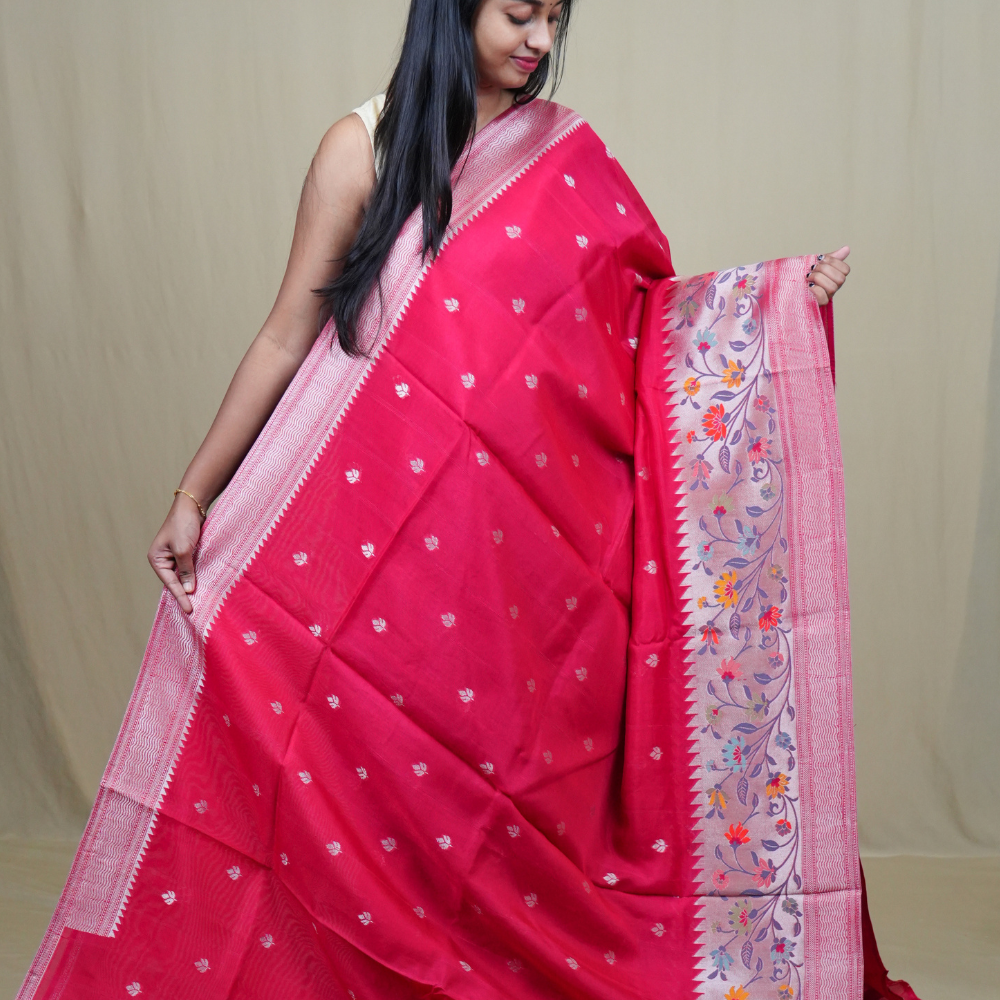 Traditional Tussar Georgette saree suitable for weddings and festive occasions with zari work.