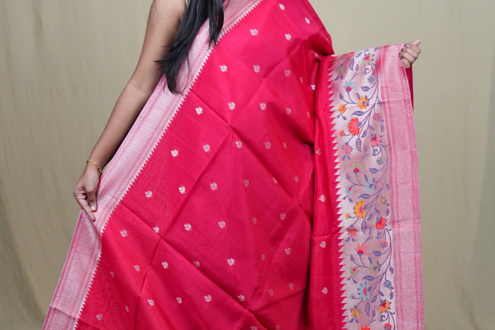 Traditional Tussar Georgette saree suitable for weddings and festive occasions with zari work.