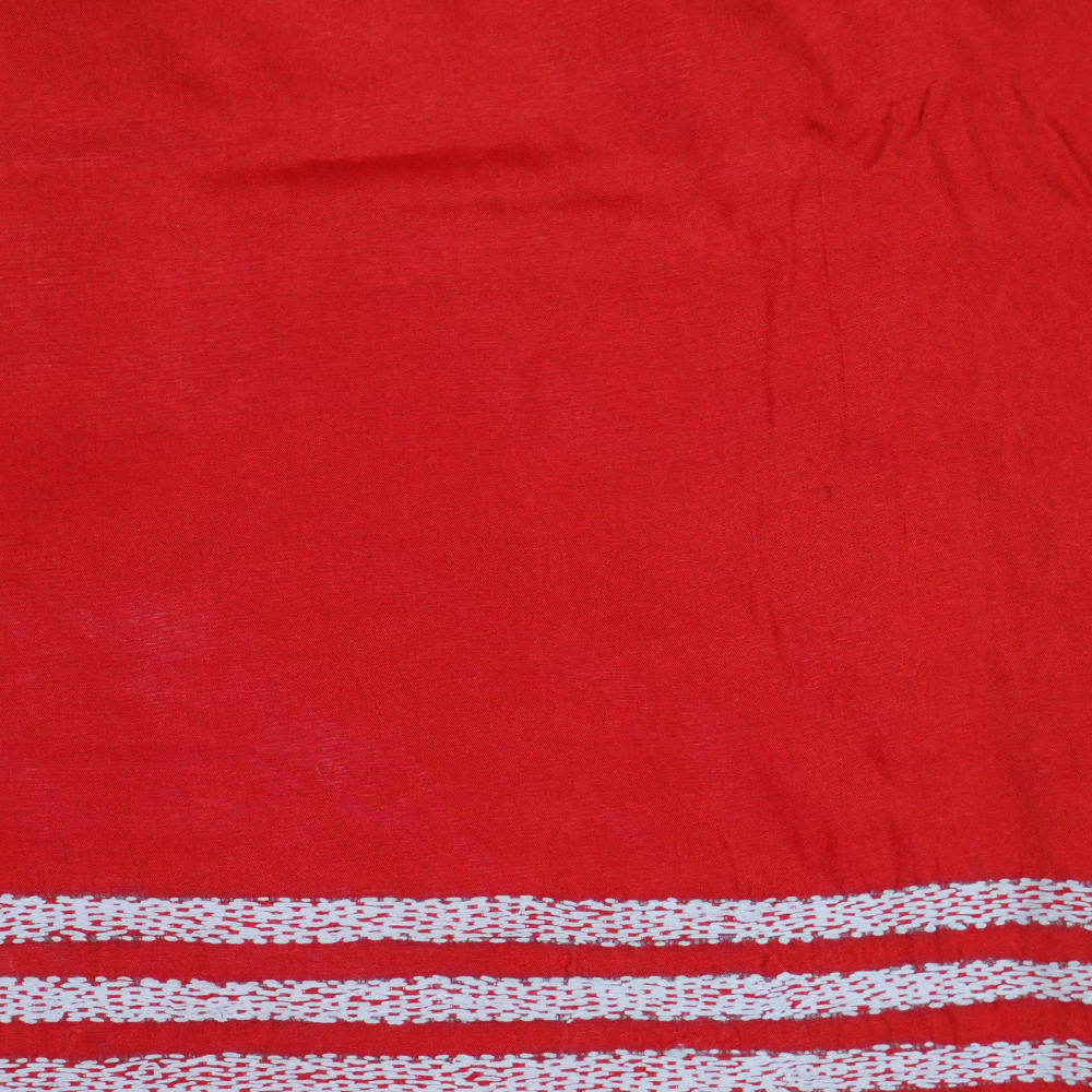Traditional semi Bangalore silk saree with intricate Kantha embroidery suitable for festive occasions.