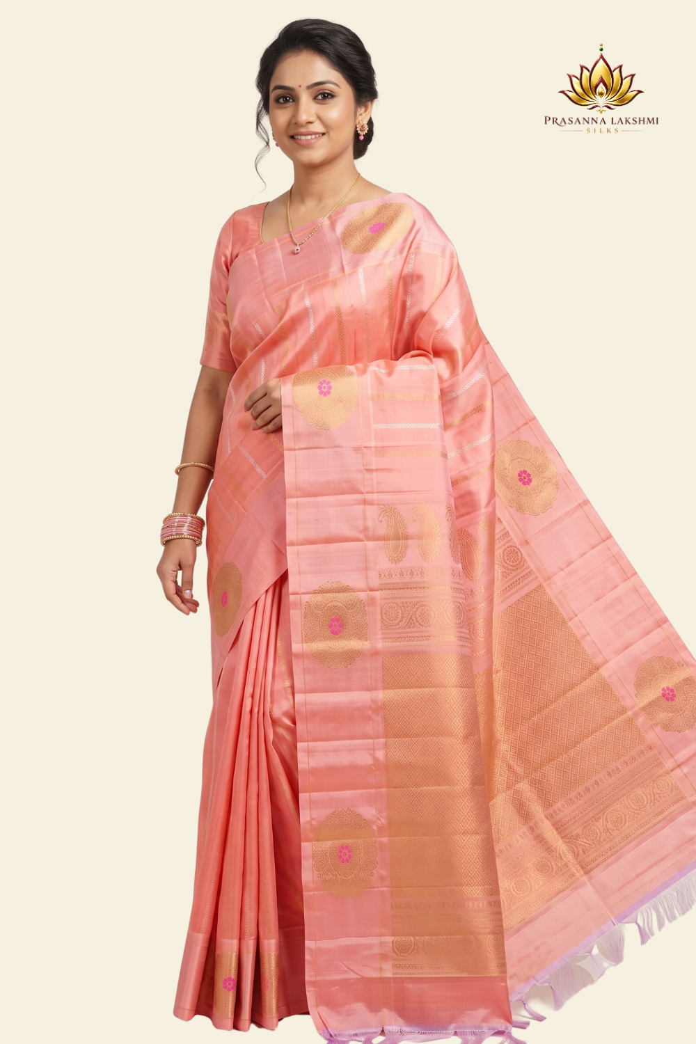 Pure handloom Gadwal silk saree with all-over zari motifs and intricate turning borders
