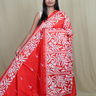 Semi Bangalore silk saree with all-over hand Kantha work and rich embroidered pallu.
