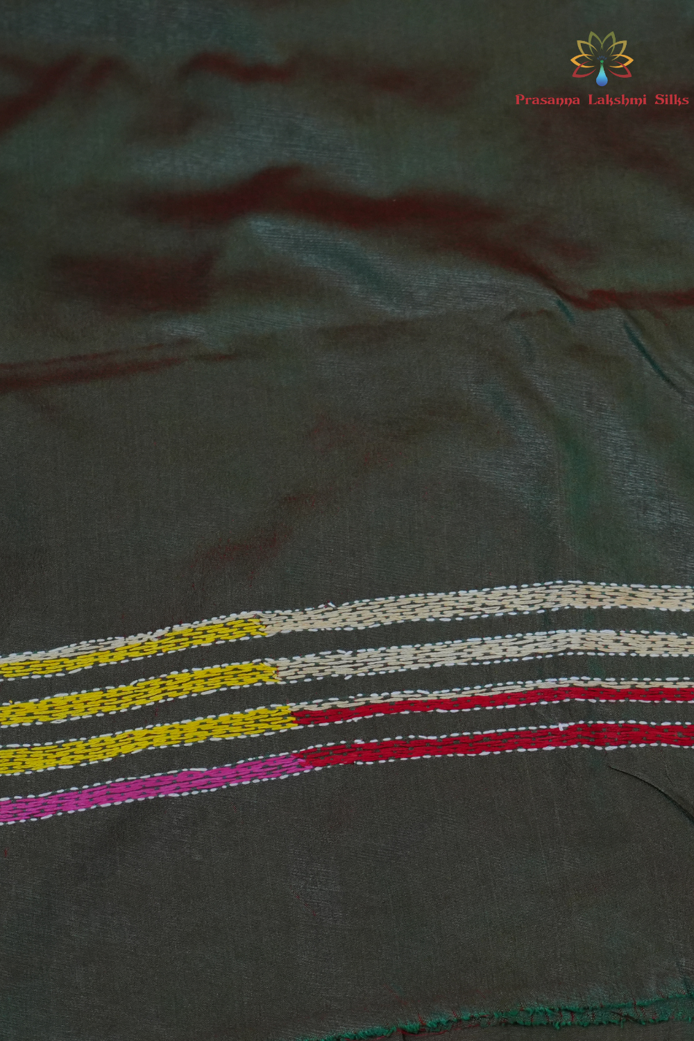 Traditional semi Bangalore silk saree with intricate Kantha embroidery suitable for festive occasions.