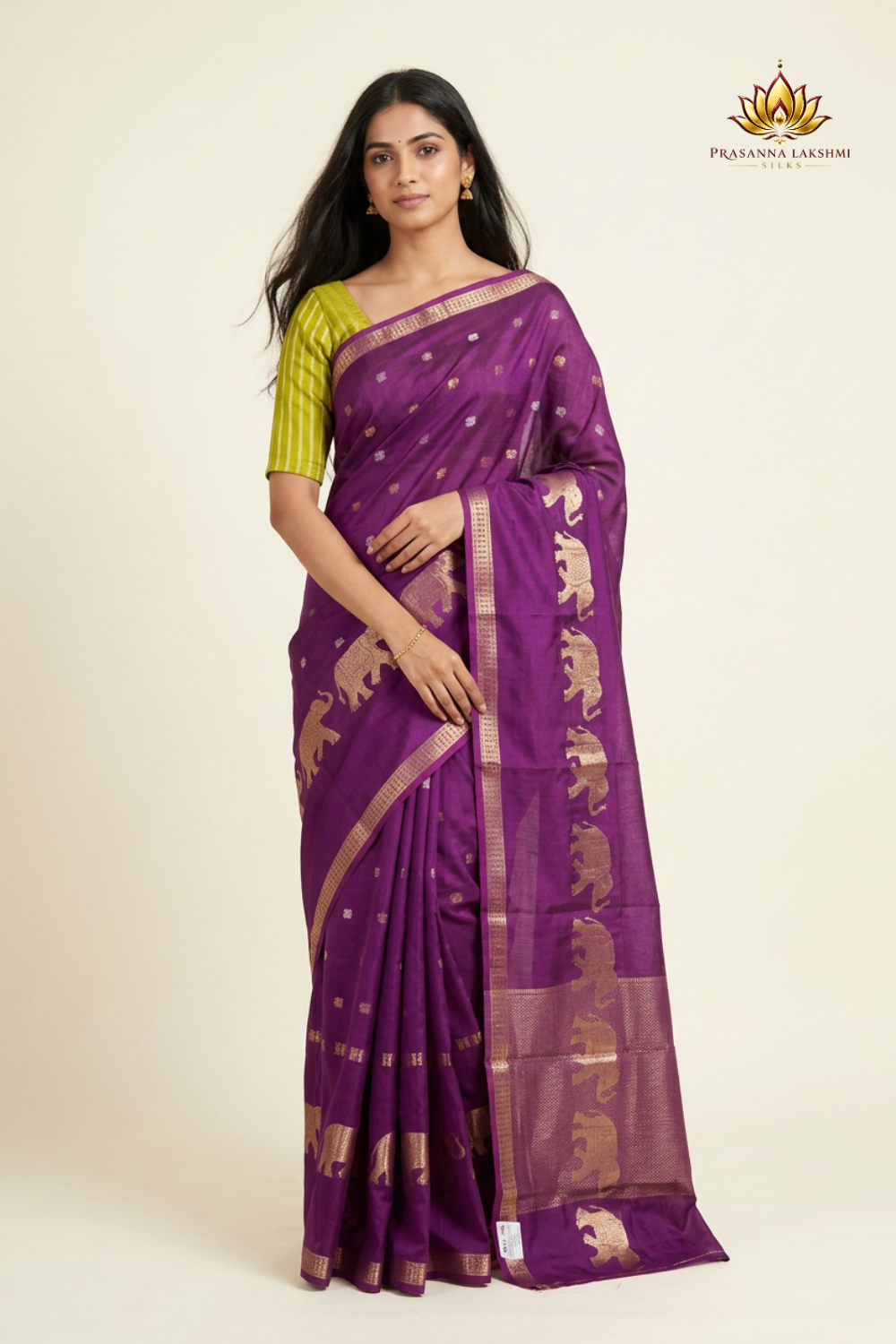 Banarasi Munga silk saree with all-over zari woven floral motifs and rich brocade pallu.
