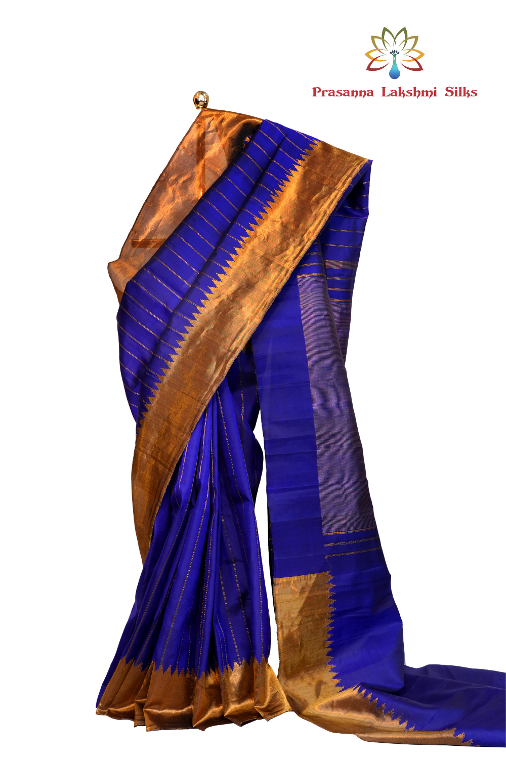Handloom Gadwal pure silk saree with all-over zari stripes and rich tissue pallu.

