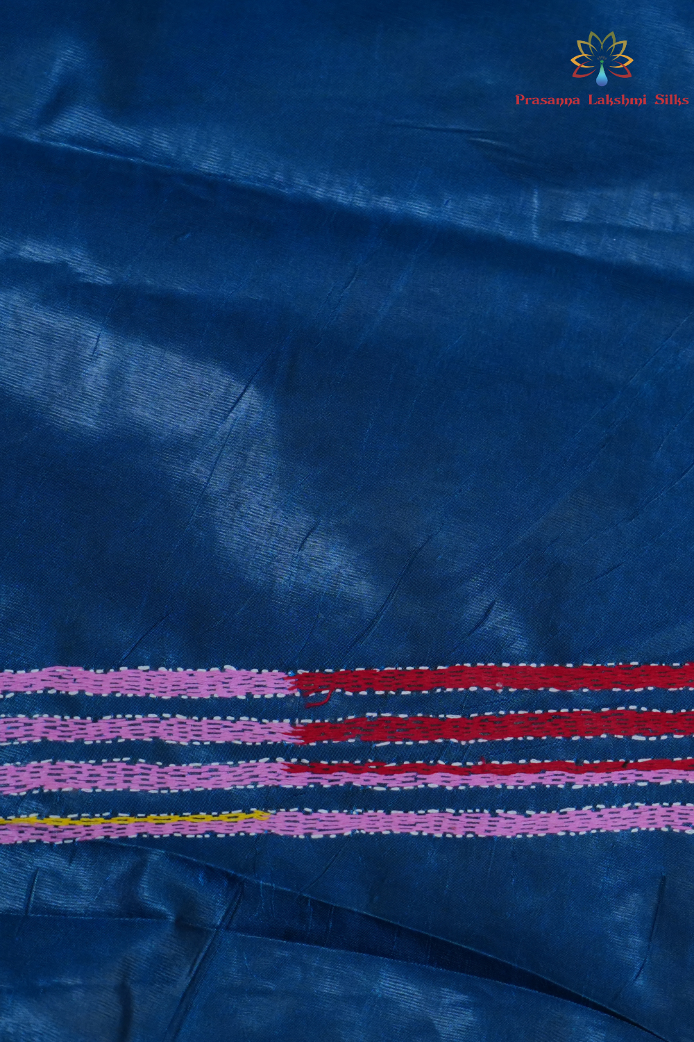 Traditional semi Bangalore silk saree with intricate Kantha embroidery suitable for festive occasions.