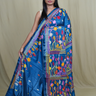 Semi Bangalore silk saree with all-over hand Kantha work and rich embroidered pallu.
