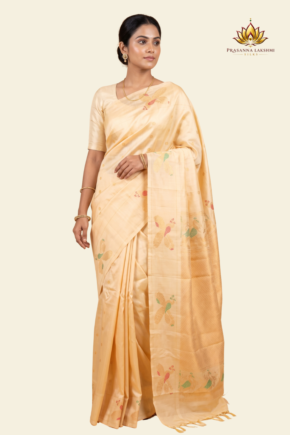 Pure handloom Gadwal silk saree with all-over zari motifs and intricate turning borders
