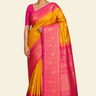 Pure handloom Gadwal silk saree with all-over zari motifs and intricate turning borders
