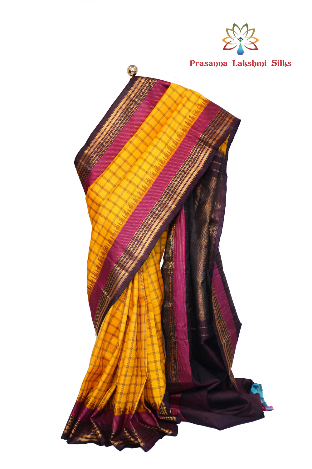Handloom Gadwal pure silk saree with all-over zari stripes and rich tissue pallu.
