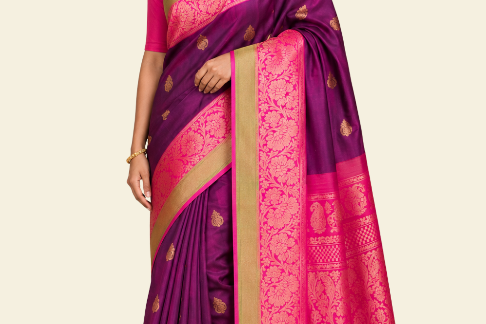Pure handloom Gadwal silk saree with all-over zari motifs and intricate turning borders
