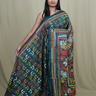 Semi Bangalore silk saree with all-over hand Kantha work and rich embroidered pallu.