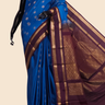 Semi Gadwal saree with horizontal zari motif stripes and zari woven gap borders

