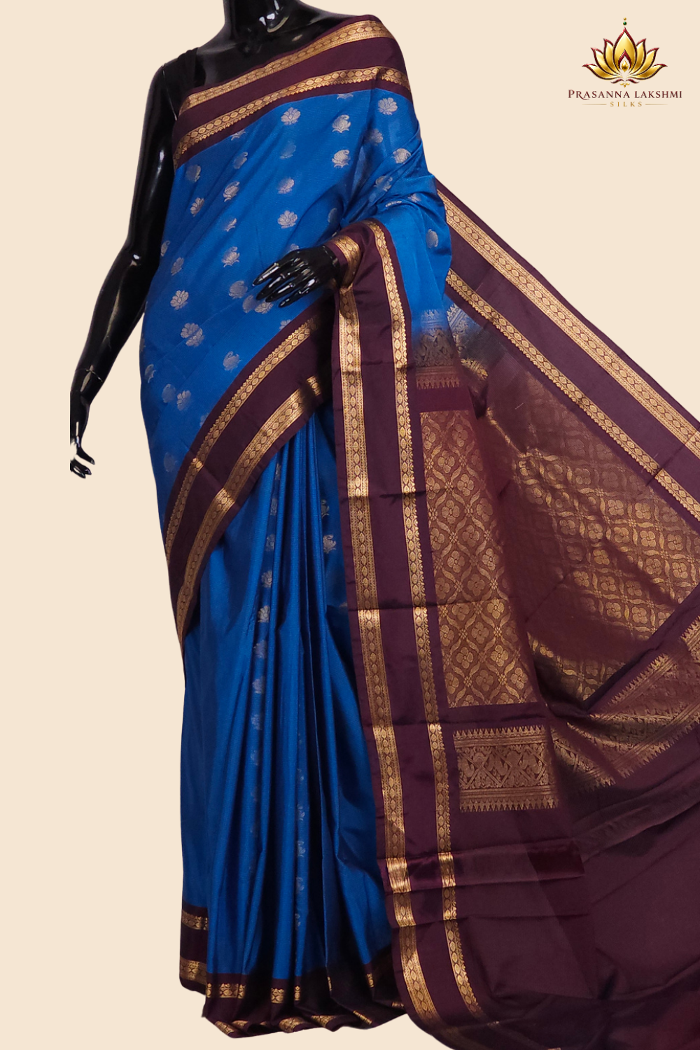 Semi Gadwal saree with horizontal zari motif stripes and zari woven gap borders
