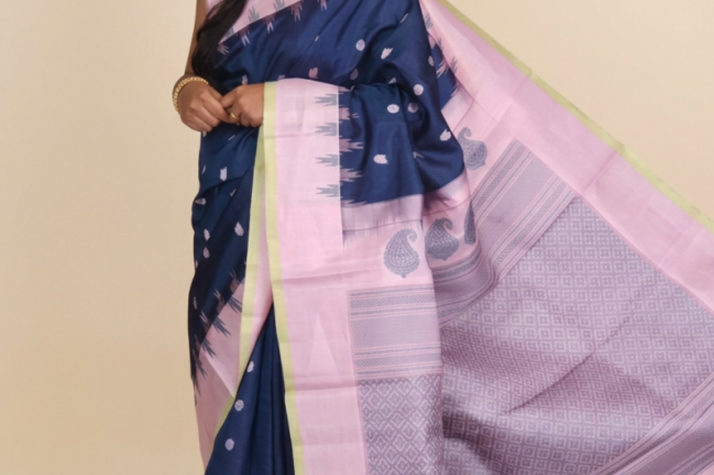 Peacock blue handloom Gadwal pure silk saree with lotus pink zari border and rich brocade pallu

