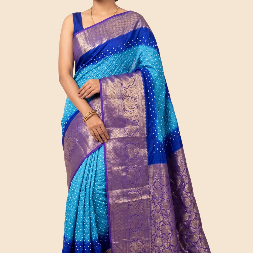 Banarasi Bandhani silk saree with vibrant border
