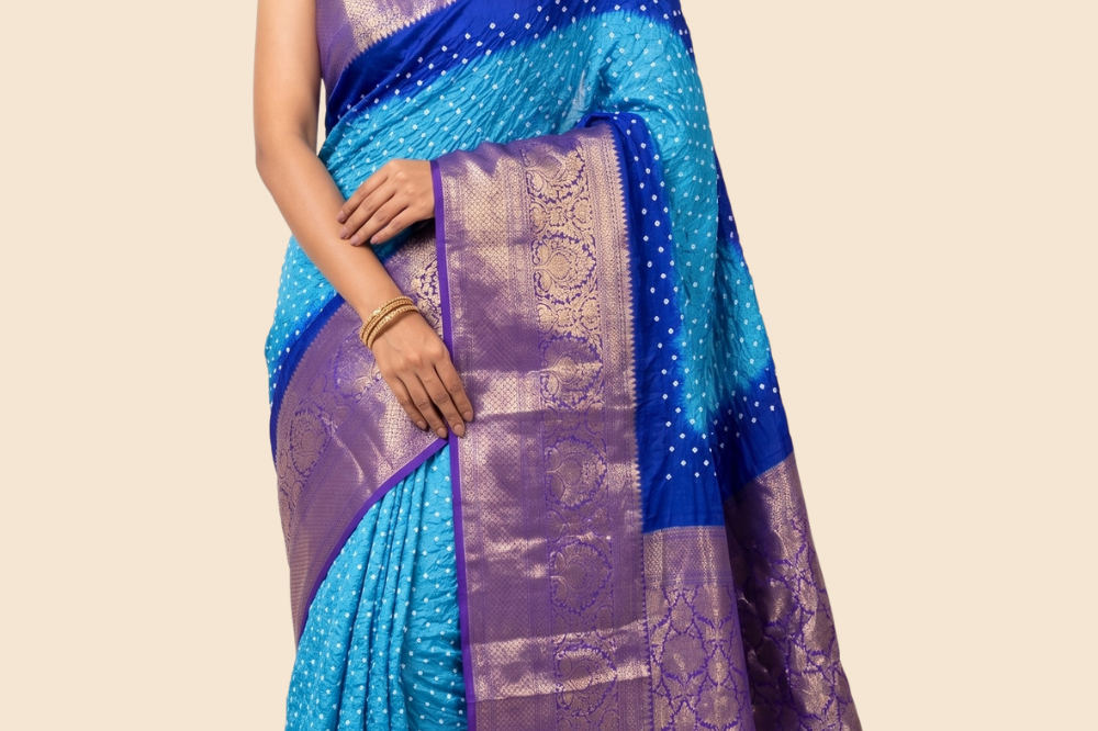 Banarasi Bandhani silk saree with vibrant border
