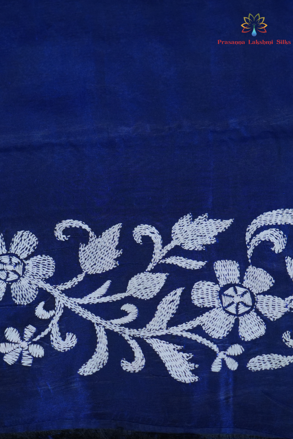 Traditional semi Bangalore silk saree with intricate Kantha embroidery suitable for festive occasions.