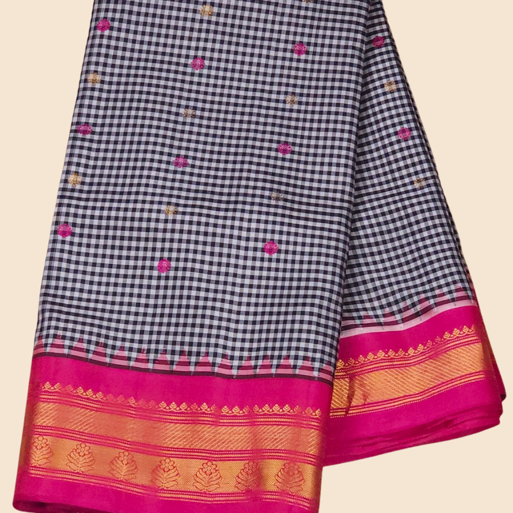 Elegant handloom Gadwal pure silk saree suitable for weddings and festive celebrations.