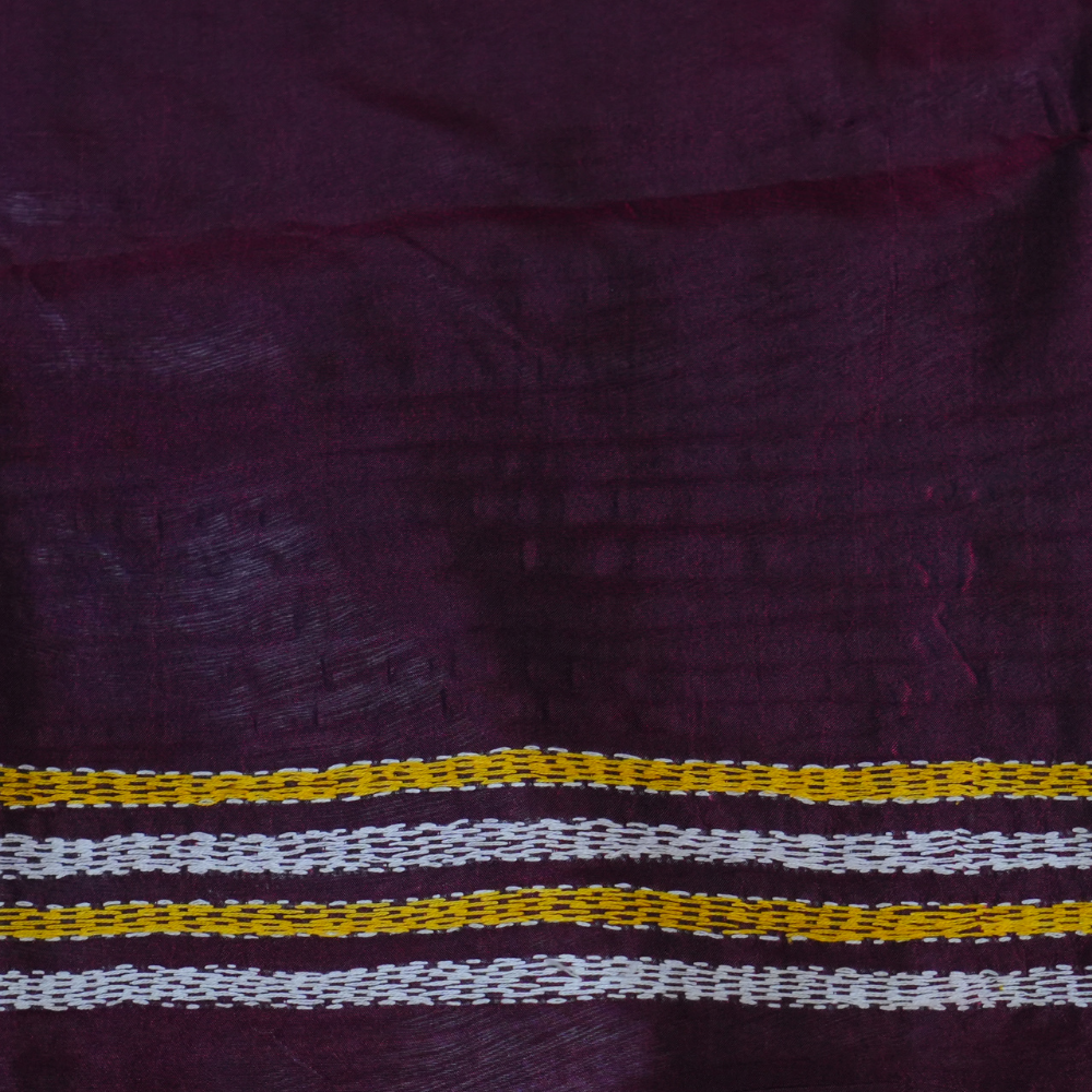 Traditional semi Bangalore silk saree with intricate Kantha embroidery suitable for festive occasions.