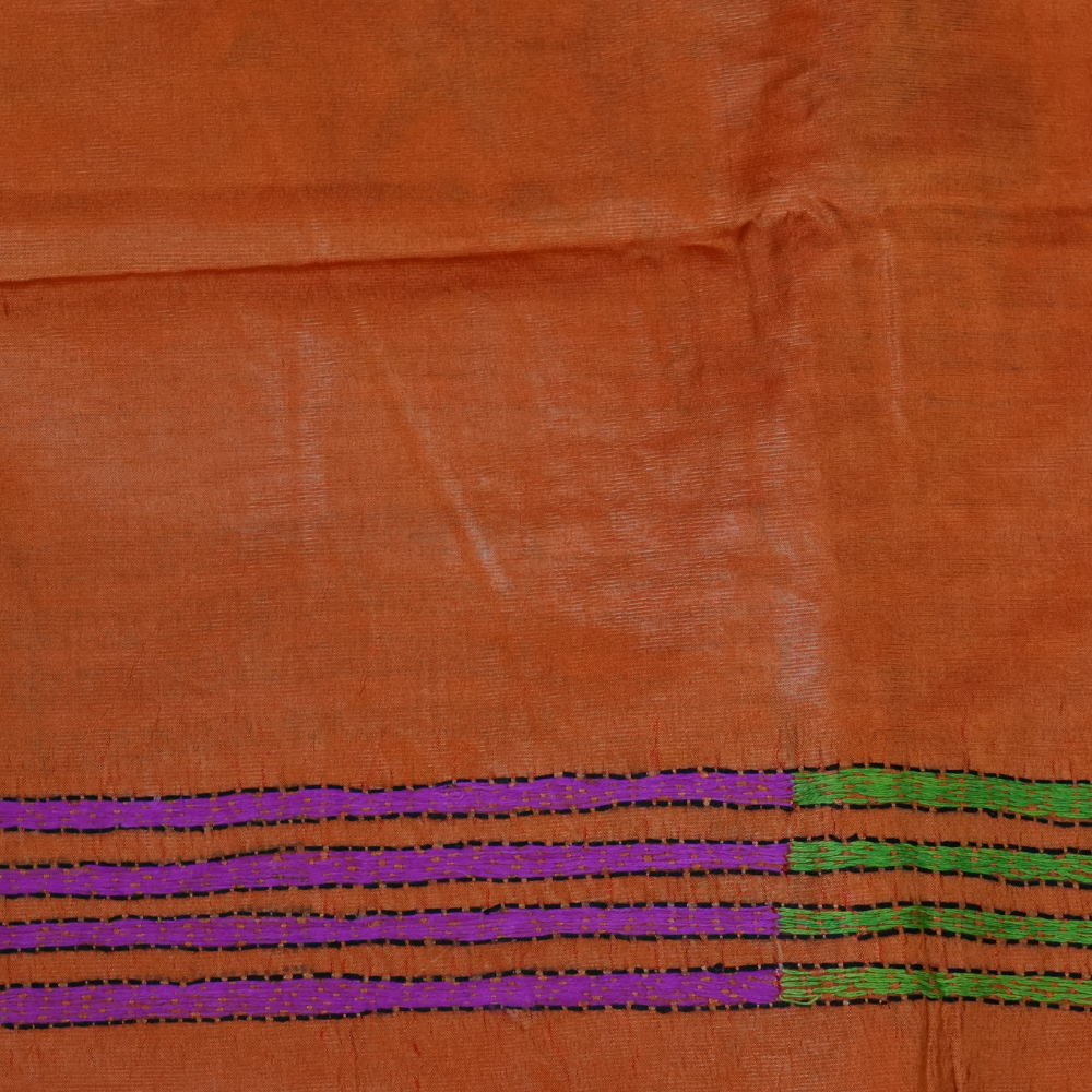 Traditional semi Bangalore silk saree with intricate Kantha embroidery suitable for festive occasions.