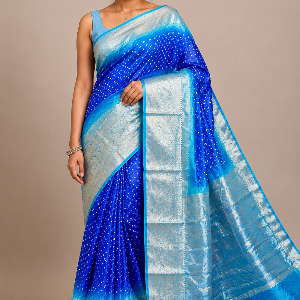 Banarasi Bandhani silk saree with vibrant border
