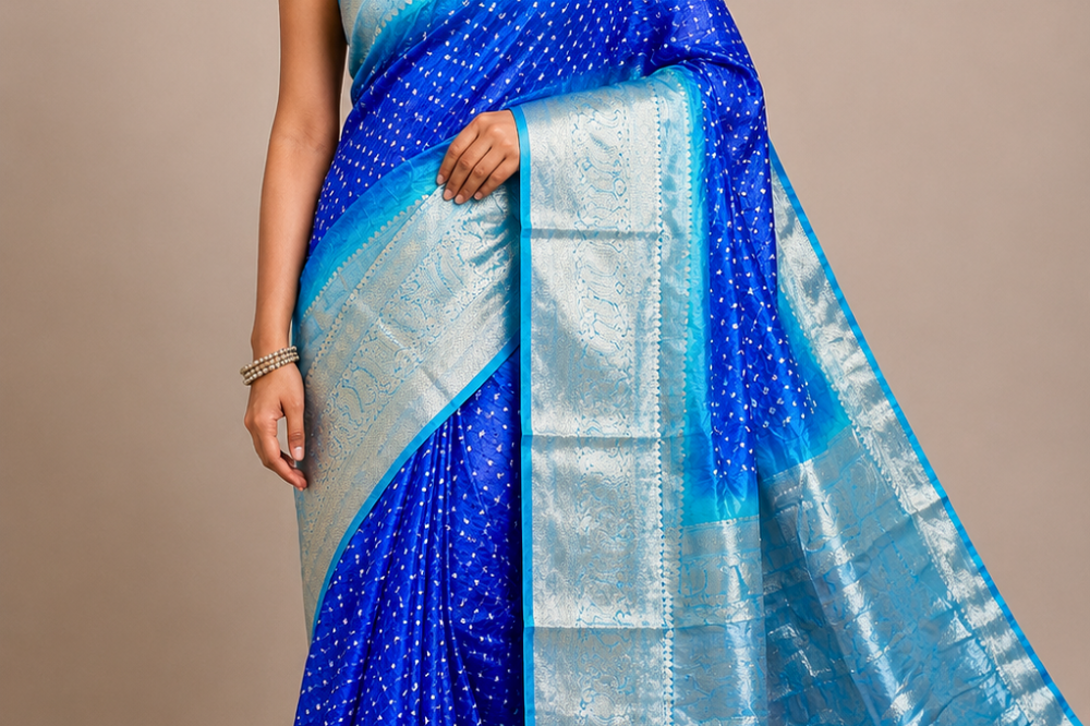 Banarasi Bandhani silk saree with vibrant border
