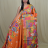 Semi Bangalore silk saree with all-over hand Kantha work and rich embroidered pallu.