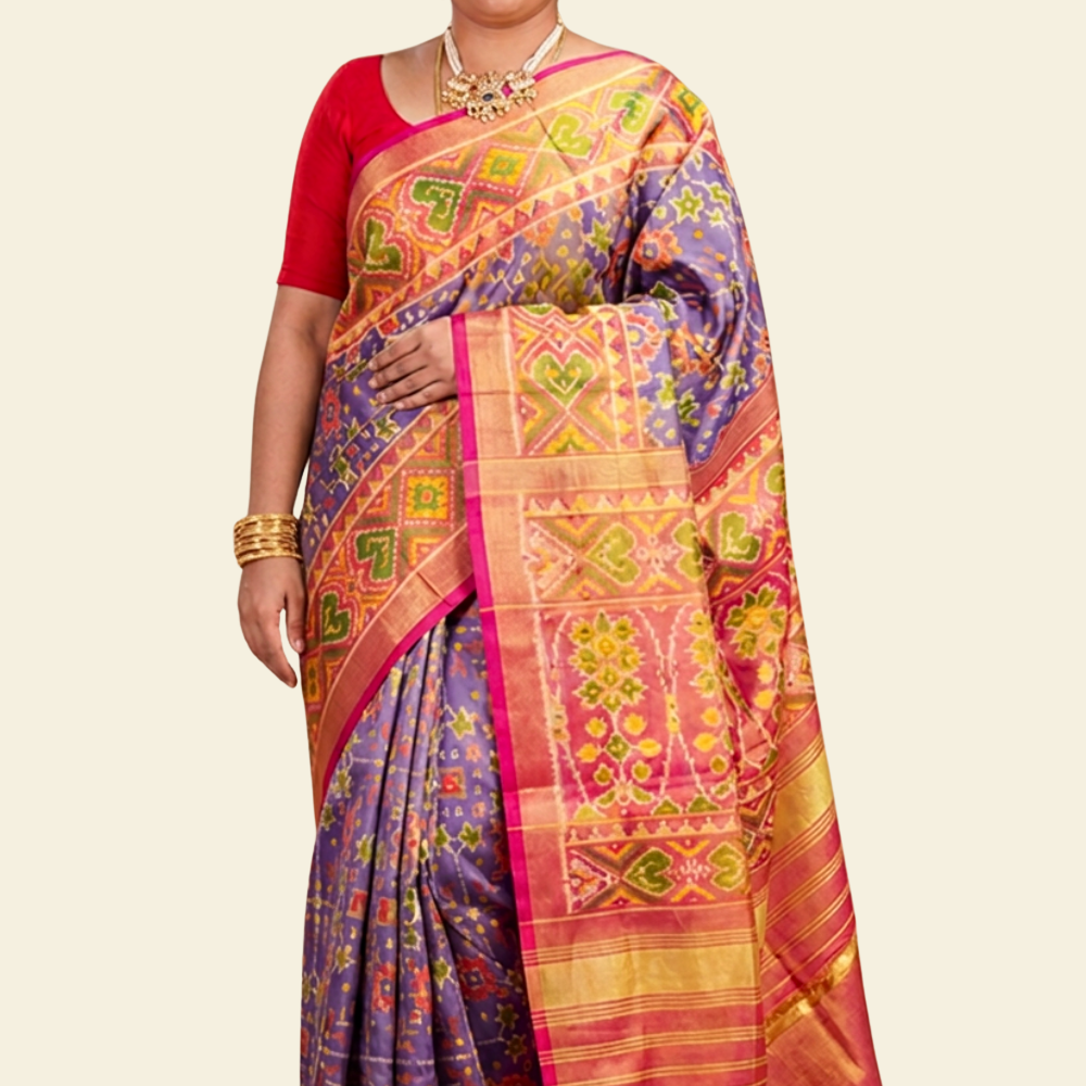 Handloom tissue patola pure silk saree with traditional woven design
